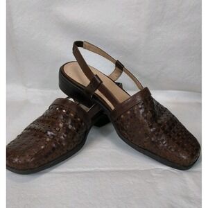 Diana Ferrari Sahara Brown Woven Leather Slingback Flats Huarache Shoes Women's